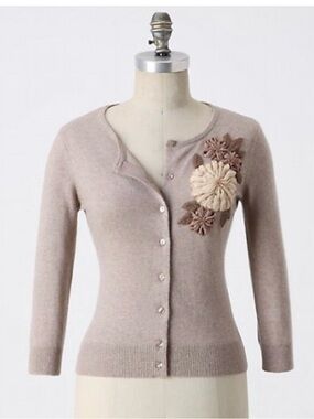 Anthropologie Tabitha Wool Blend Cardigan with Floral Appliqués. Size S